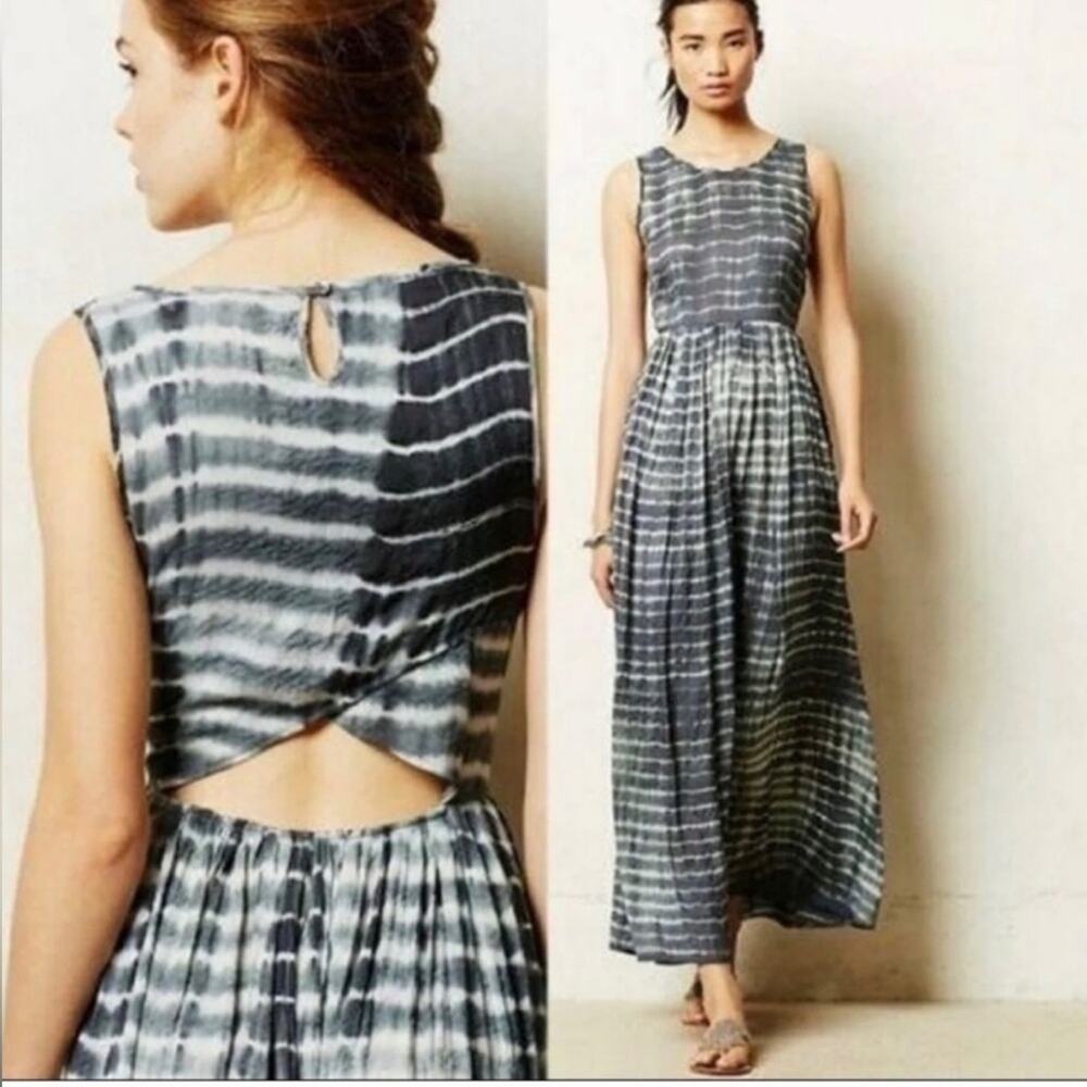 Anthropologie NEUW Shibori Maxi Dress Tie Dye Back Cut-Out Women's Size XS Blue